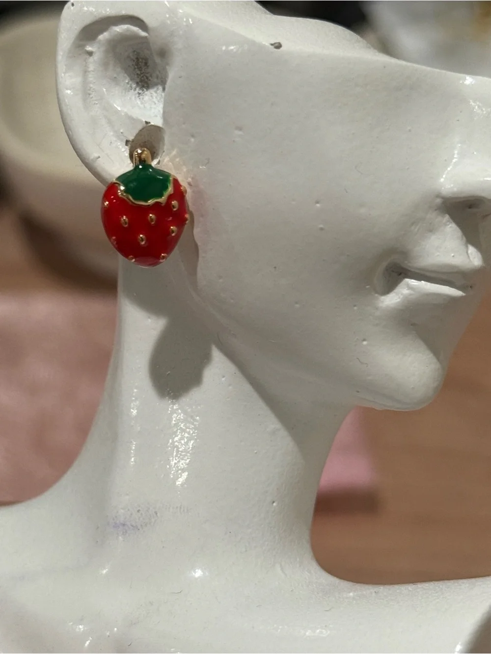 Strawberry Enamel Stud Earrings - Red & Green